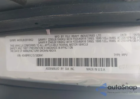 2005 Subaru Outback 2.5I из США, поврежденный, VIN 4S4BP61C757383641